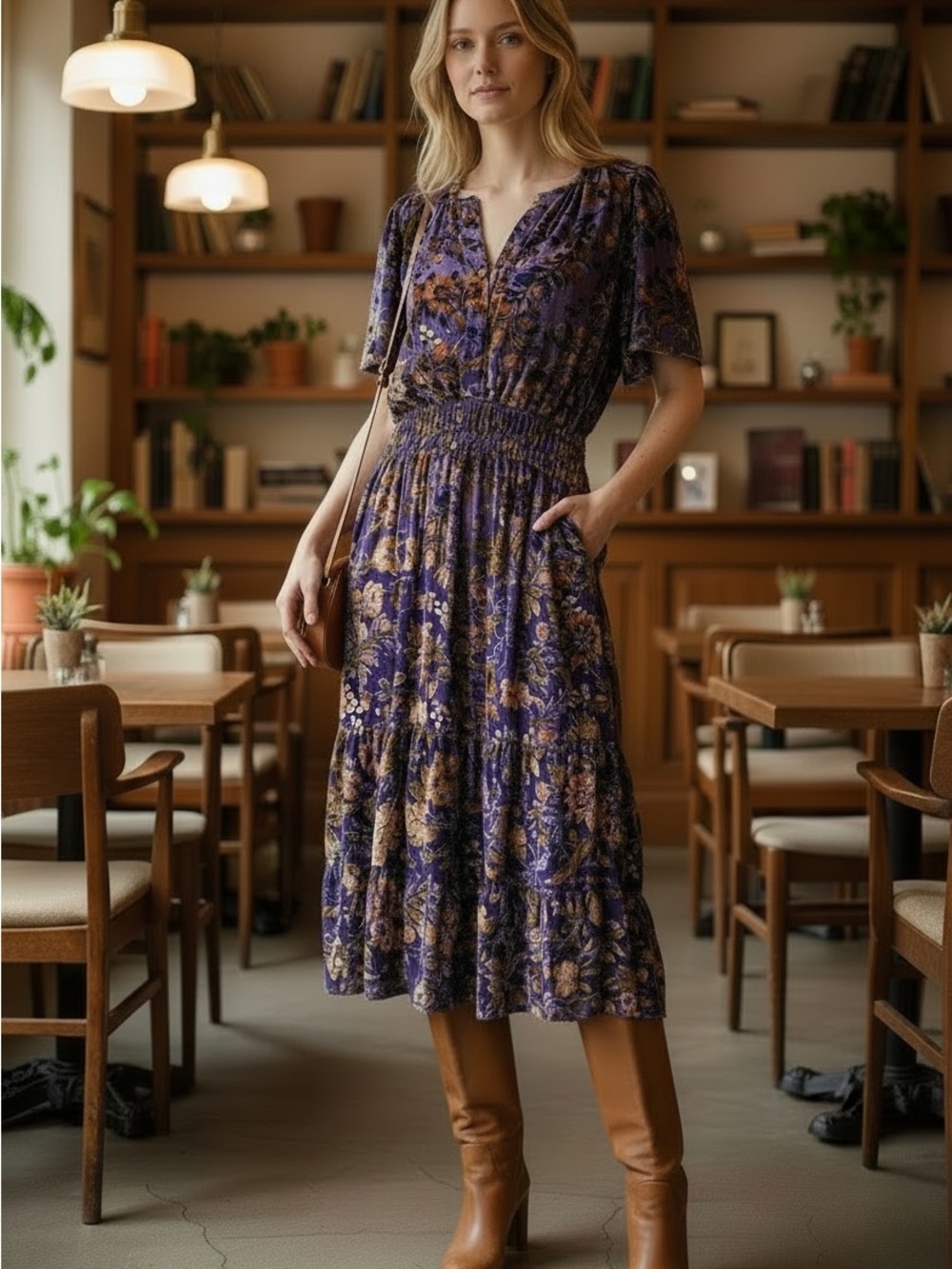 By Anthropologie Somerset Velvet Maxi Dress – Purple Floral – Size L